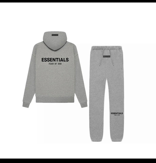 Fear of God Essentials Dark Oatmeal hoodie and sweatpants set