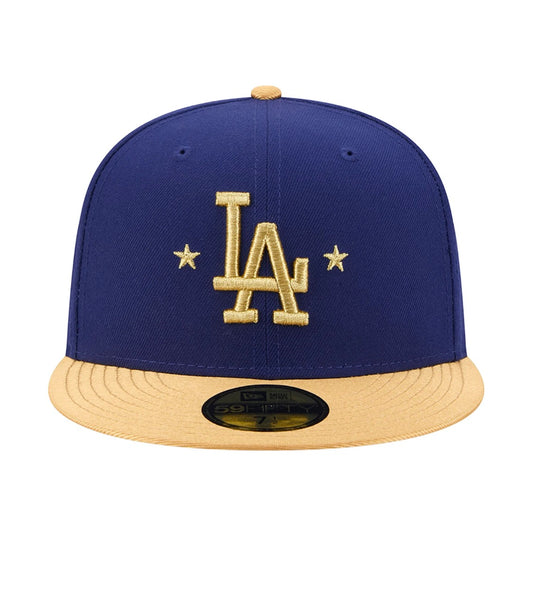 Blue and gold LA Dodgers World Series Champions 2025 fitted hat front view